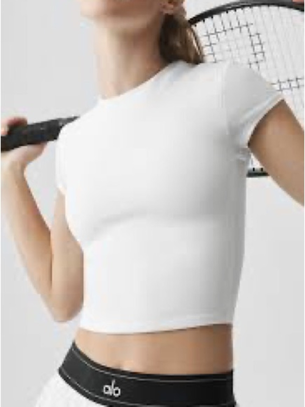 ALO Yoga Women's White Short Sleeve Ribbed Crop Top